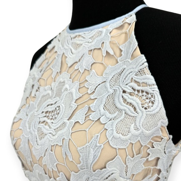 Keepsake | Small | Pastel Blue Lace Nude Lined High-Neck True Love Midi Dress - Picture 7 of 10